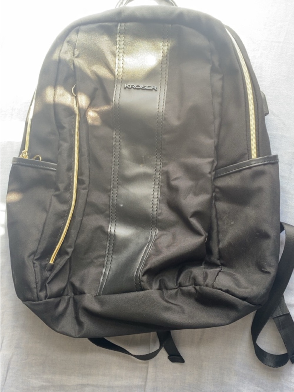 KROSER Black Men's Backpack with Gold Trim